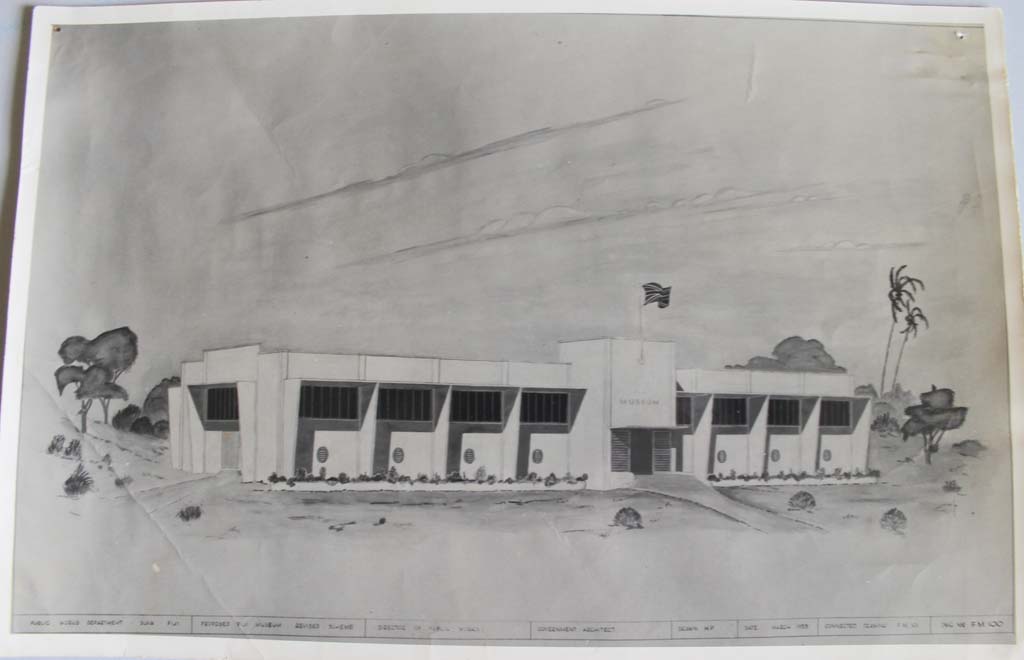 “Prospective Sketch by Mr Haus Turner? made while plans were in preparation”, c.1950s, Fiji Museum P23.1/14
