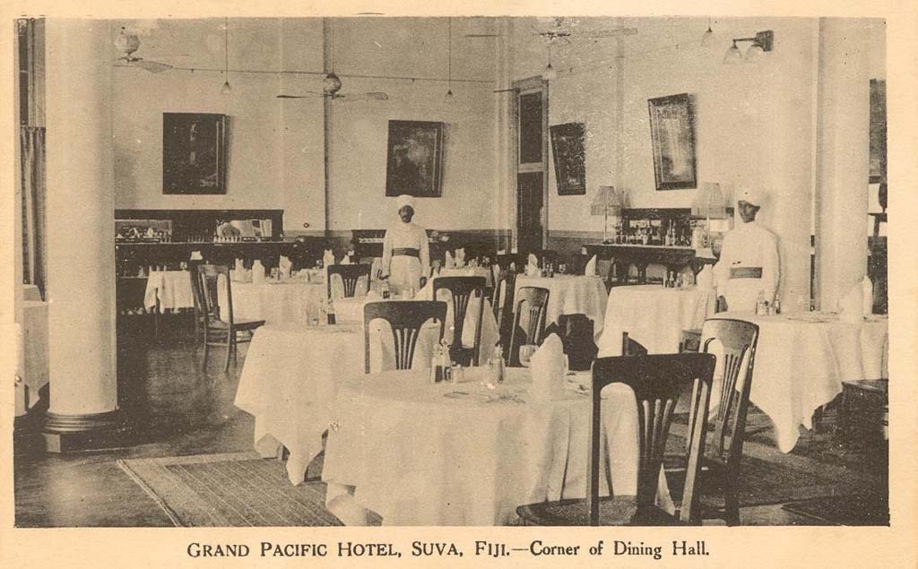 “Grand Pacific Hotel, Suva, Fiji – Corner of the Dining Hall” c.1914, Source: Max Quanchi and Max Shekleton, An Ideal Colony and Epitome of Progress: Colonial Fiji in Picture Postcards, forthcoming)
